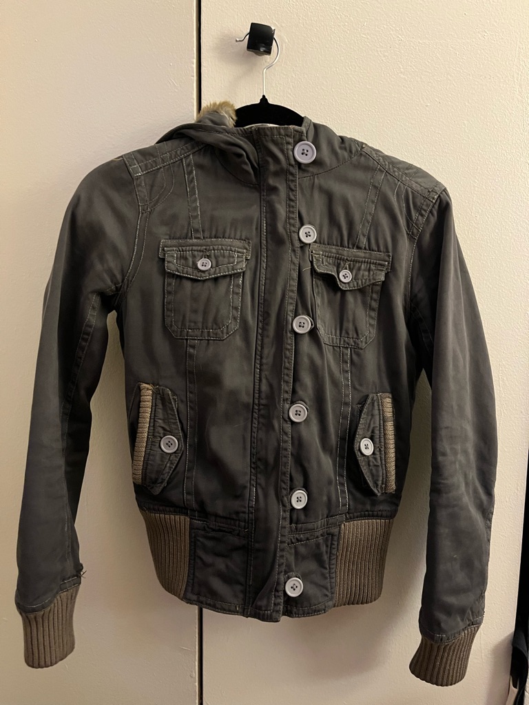 Aeropostale Gray Y2k Bomber Jacket With Ribbed Trim